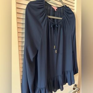 Lilly Pulitzer Tensley true navy blue top w/ ruffled bottom, Medium, GUC